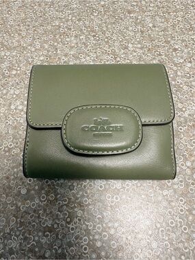 COACH Green Leather Compact Wallet with Logo Flap